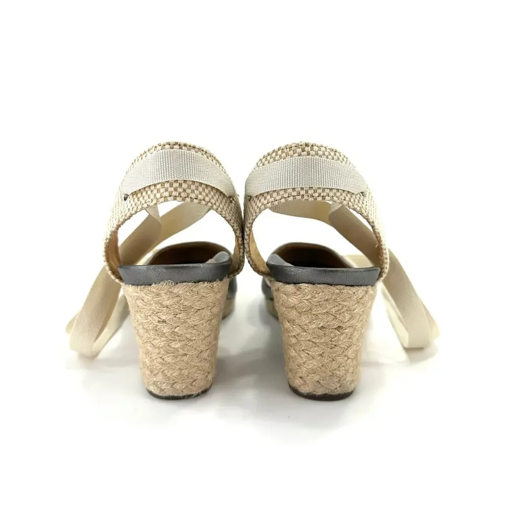 Vionic Maris Wedge Sandal Size 9/41 Gray/Pewter Leather Espadrille Closed Toe
